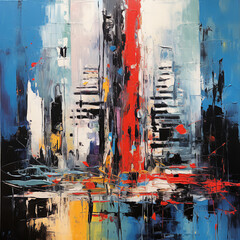 Abstract Expressionist Skyscraper Painting: A Fusion of Chaos, Unity, and Bold Colors