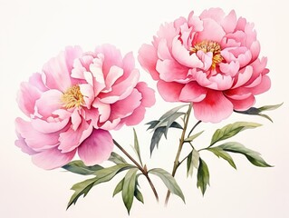 Minimalistic Watercolor Illustration of Beautiful Peony Flowers AI Generated
