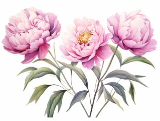 Minimalistic Watercolor Illustration of Beautiful Peony Flowers AI Generated