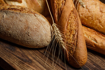 Fresh loaves of bread, various breads for toasts and sandwiches, delicious crispy breads,...
