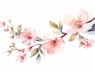Minimalistic Watercolor Illustration of a Tree Branch and Flower AI Generated