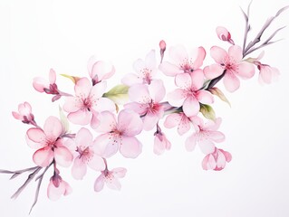 Fototapeta na wymiar Minimalistic Watercolor Illustration of Sakura Cherry Blossom Spring Flowers AI Generated