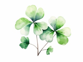 Minimalistic Watercolor Illustration of Lucky Clover Leaves AI Generated