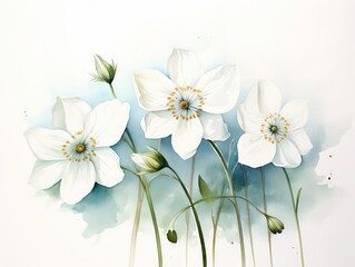 Superb Watercolor Illustration of White Flowers in a Garden AI Generated