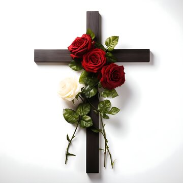 Ein sch&ouml;ner Hintergrund f&uuml;r eine Trauerkarte mit Kreuz und Rosen