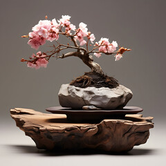 bonsai,tree,still life with flowers and leaves