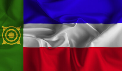 High detailed flag of Khakassia. National Khakassia flag. 3D illustration.