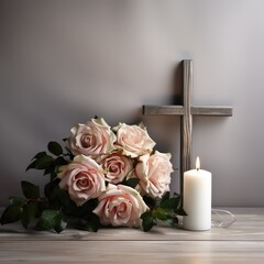 Ein sch&ouml;ner Hintergrund f&uuml;r eine Trauerkarte mit Kreuz und Rosen