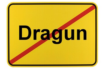 Illustration eines Ortsschildes der Gemeinde Dragun in Mecklenburg-Vorpommern - obrazy, fototapety, plakaty