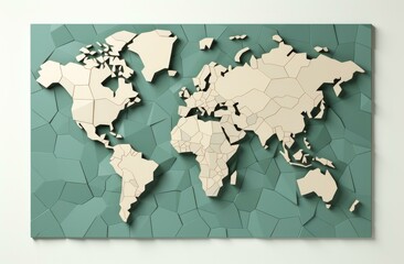 A world map made out of pieces of paper. Generative AI.