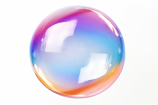 One rainbow soap bubble floating in the air isolated on white background. Iridescent bubbles. Dreaming, fun and joy concept, copy space for text - Powered by Adobe
