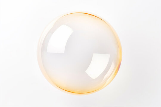 One soap bubble floating in the air isolated on white background. Iridescent bubbles. Dreaming, fun and joy concept, copy space for text