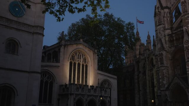 Saint Margaret's Church, Westminster Abbey at Parliament Square, London, at night