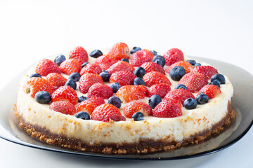 Homemade cheesecake.A dish of European and American cuisine, which is a cheese-containing dessert.