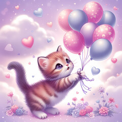 cat with balloons
