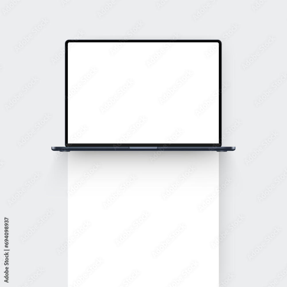 Poster laptop mockup with blank screen. concept for showcasing web-design projects. vector illustration