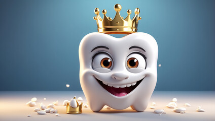 Cute cartoon tooth with crown card