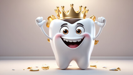 Cute cartoon tooth with crown concept