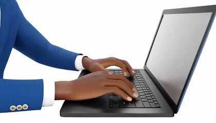 3d render character of a man hands typing keyboard on laptop computer, Isolated on white background