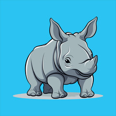 cute Rhino simple minimalism flat color vector illustration
