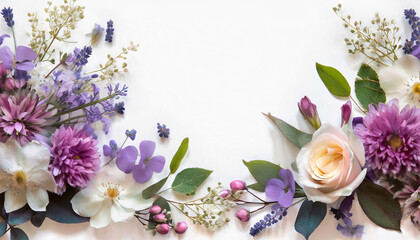 Botanical romance. Floral frame on white background with vintage elegance. Spring garden delight. Design for romantic invitations. Elegant for postcards