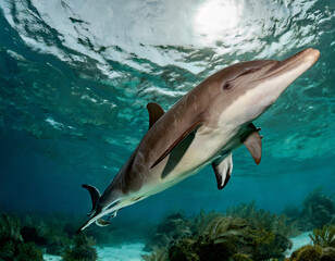 Bottle-noseddolphin(Tursiopstruncatus)jumping in Caribbean Sea