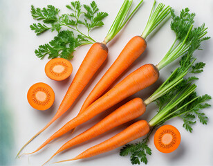 Fresh carrot isolated on white background. Top view. Flat lay.