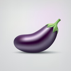 3d realistic fresh eggplant isolated on white