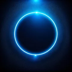 Fotobehang Neon blue color geometric circle on dark background © Merlin