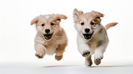 Two cute puppies running 