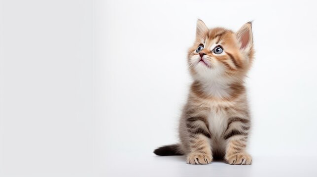 Cute kitten on a light background	

