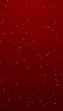 Beautiful slow falling illustrated snowflakes on red vertical background. Seamless looping.