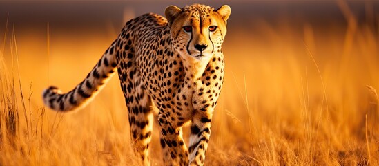 Male Cheetah hunting in Serengeti, Tanzania. - obrazy, fototapety, plakaty