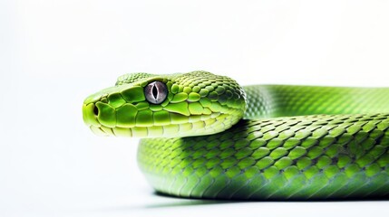 Obraz premium Green snake on a white background.