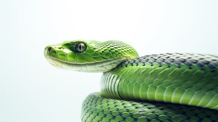 Obraz premium Green snake on a white background.