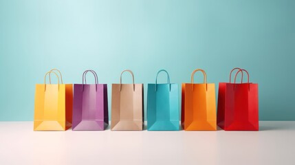 Multi-colored paper bags on a light background
