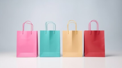 Multi-colored paper bags on a light background