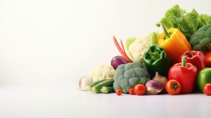 Bright and tasty vegetables on a light background with space for text. Healthy lifestyle concept