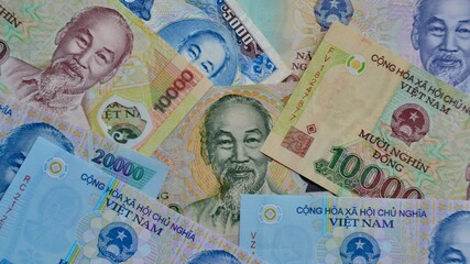 Vietnamese banknotes in closeup with Ho Chi Minh