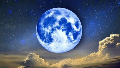 Naklejka na ściany i meble blue moon super full moon august moon bright stars the background full of stars in the galaxy