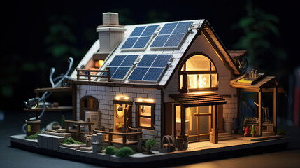 house with solar panels mock up - obrazy, fototapety, plakaty
