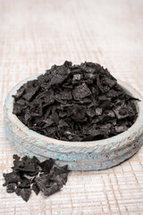 Black sea salt close up, add drama and style to your meals by sprinkling on some Cyprus Black Salt shiny black pyramid-shaped crystal