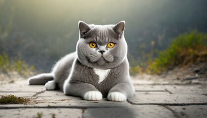 british shorthair cat lying down on the ground - Powered by Adobe