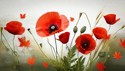 red poppy flowers on white background remembrance day in canada