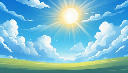 blue sky with clouds anime style background with shining sun and white fluffy clouds sunny day sky scene cartoon vector illustration heavens with bright weather generative ai - Powered by Adobe