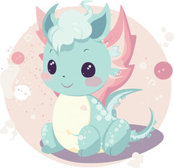 blue baby dragon in kawaii style. vector illustration