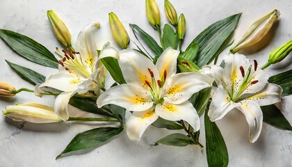 composition with beautiful lily flowers on white background