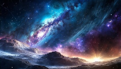 epic concept art of a photo realistic outer space landscape with waves of energy light and a...