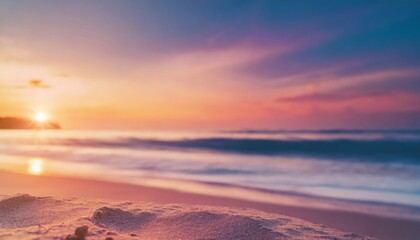 copy space of soft sand sea and blur tropical beach with sunset sky and cloud abstract background