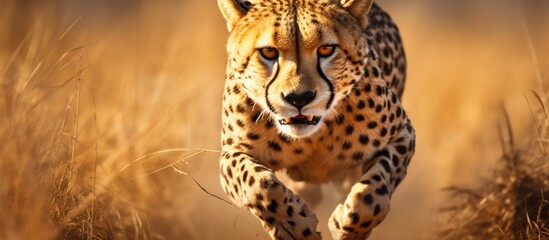 Cheetah tearing grass while running in a photo.